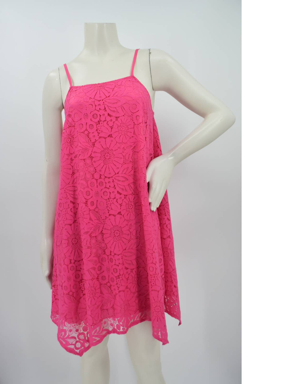 Kaari Blue Hot Pink Floral Lace A-Line Mini Dress Womens XS